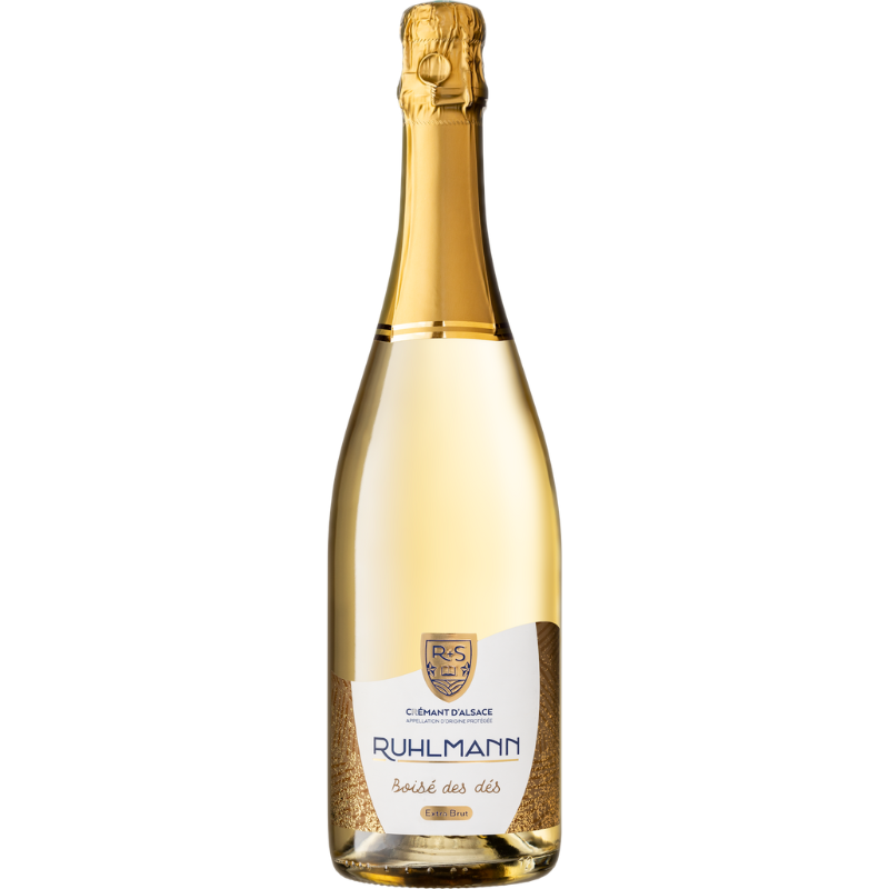 Een fles Crémant d'Alsace Boisé des Dés Extra Brut van Ruhlmann Schutz