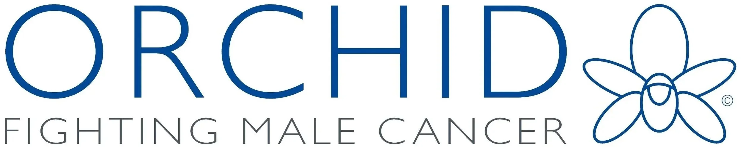 Logo for ORCHID, an organization fighting male cancer, featuring the word 'ORCHID' in large blue letters and a simple line drawing of an orchid flower.
