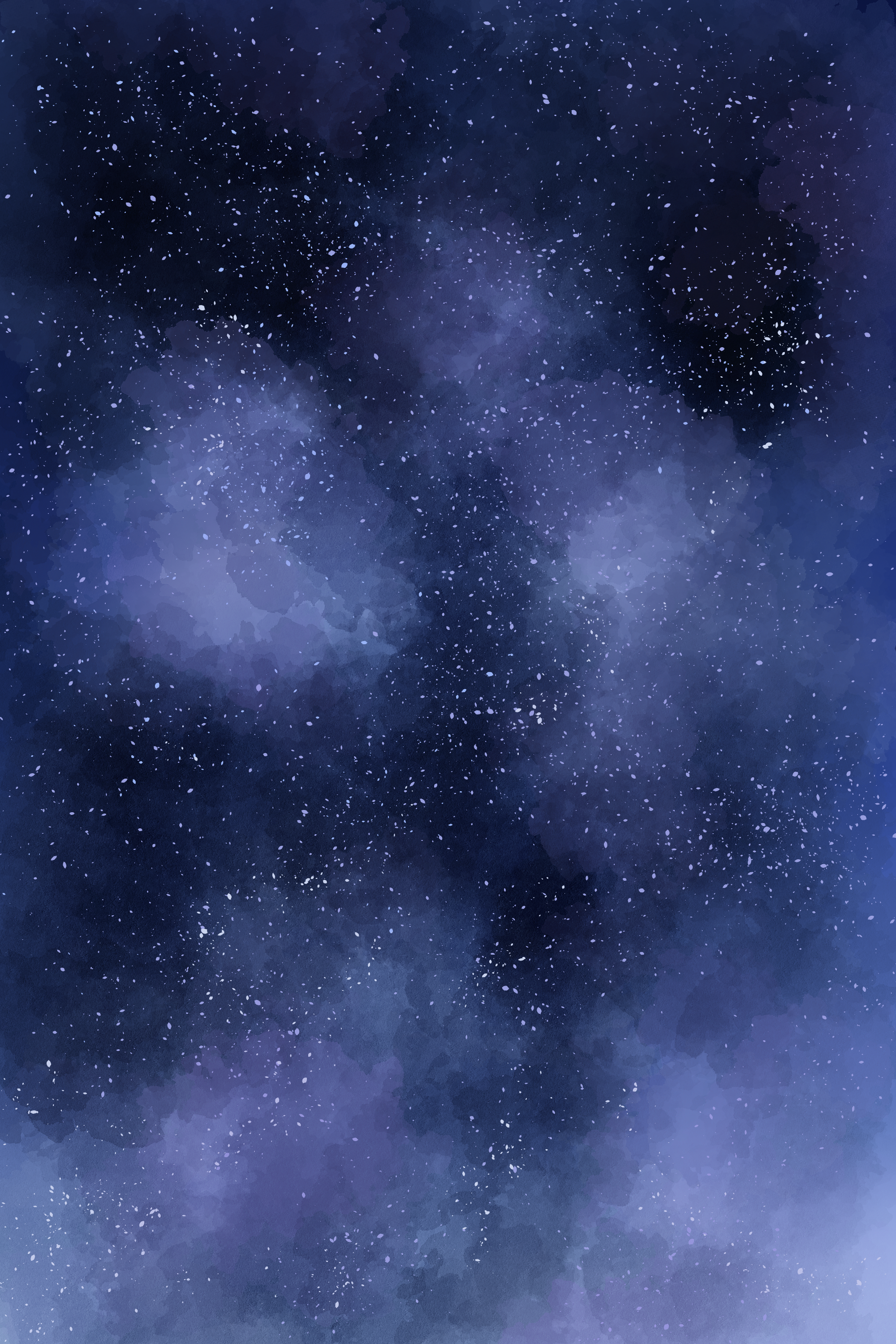A digital painting of a deep space scene with purple and blue nebulae and scattered white stars.