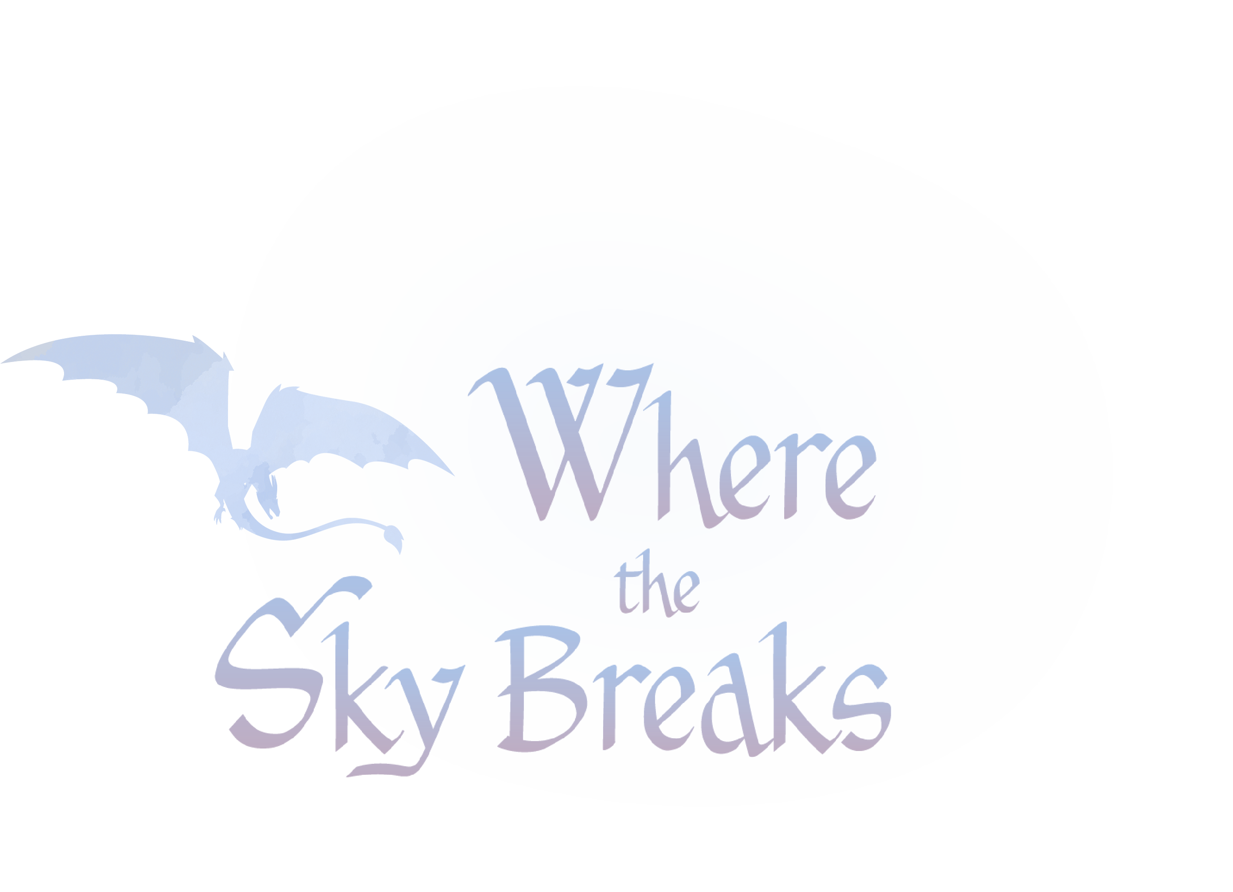 A stylized rainbow with pastel colors and the words "Where the Sky Meets" written across it, along with a silhouette of a dragon.