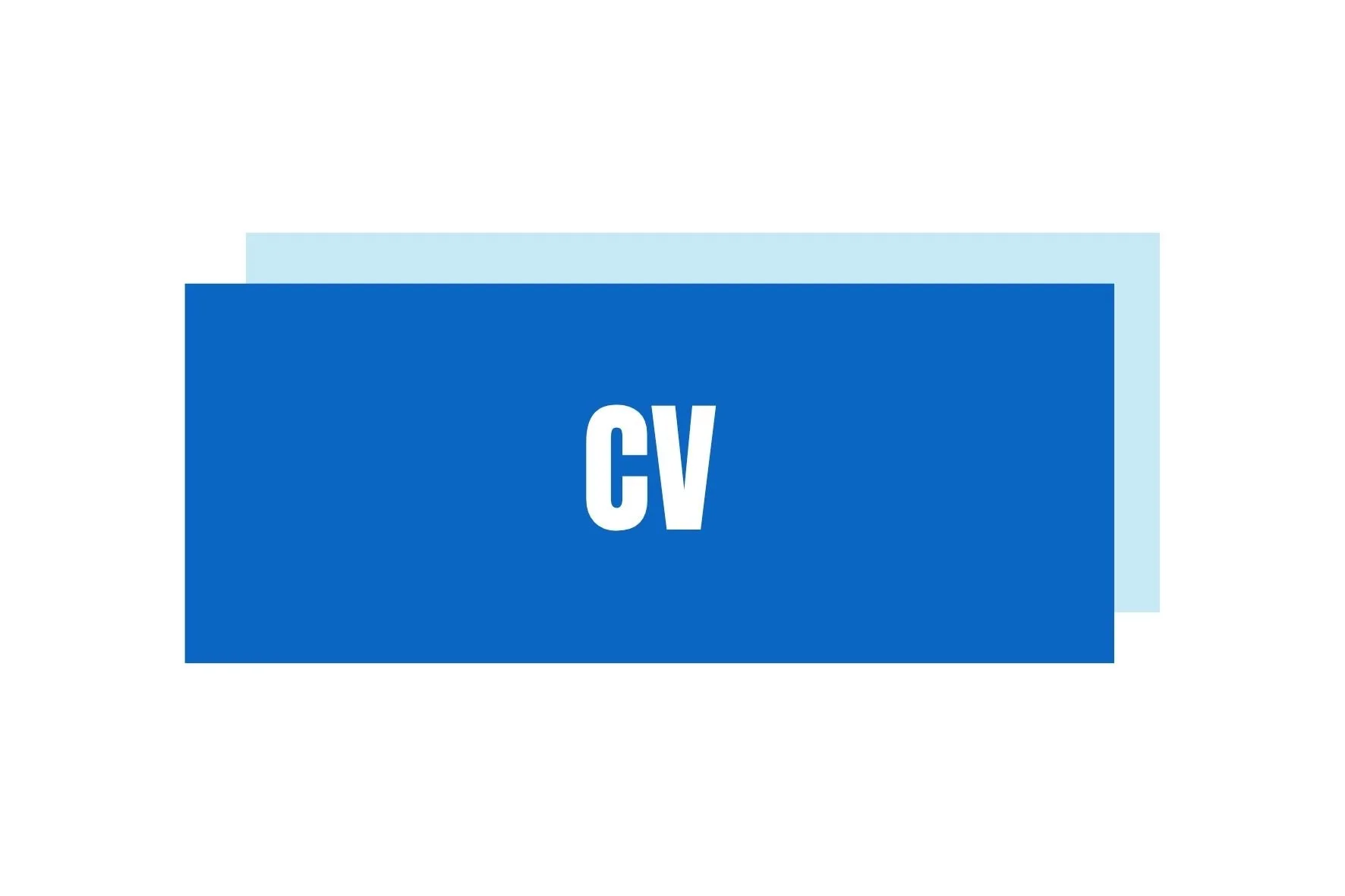 Afficher une fiche de curriculum vitae, ou CV, en couleur bleu avec le texte 'CV' en blanc au centre.