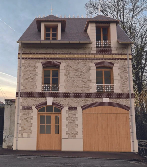 Maison à Senlis (60), projet développé au sein de l'agence GP architectes, reprenant les codes des anciennes maisons bourgeoises pour s'intégrer parfaitement dans le centre ancien de la ville (2024).