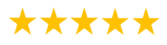 Cinq étoiles dorées alignées horizontalement sur fond noir.