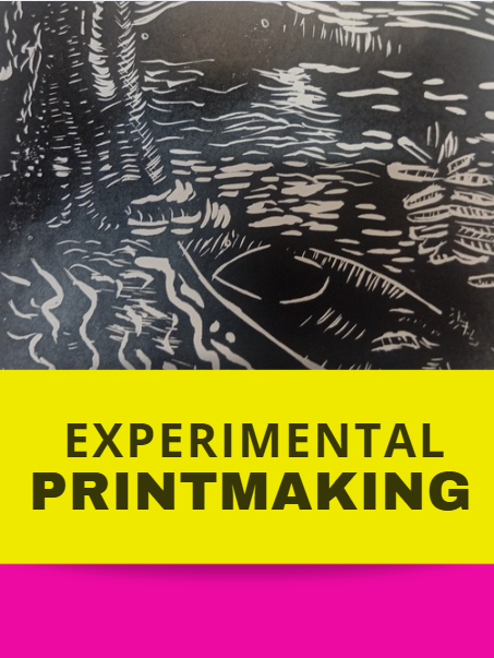 A printed image of Coniston Waters with trees and a kayak in the forground.