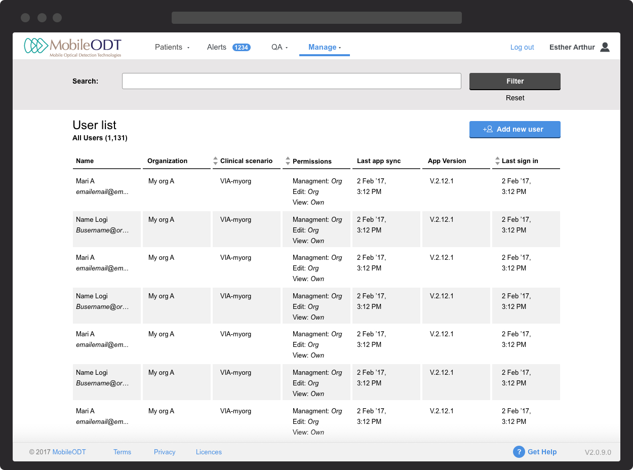 Users list and “Add new user” call to action