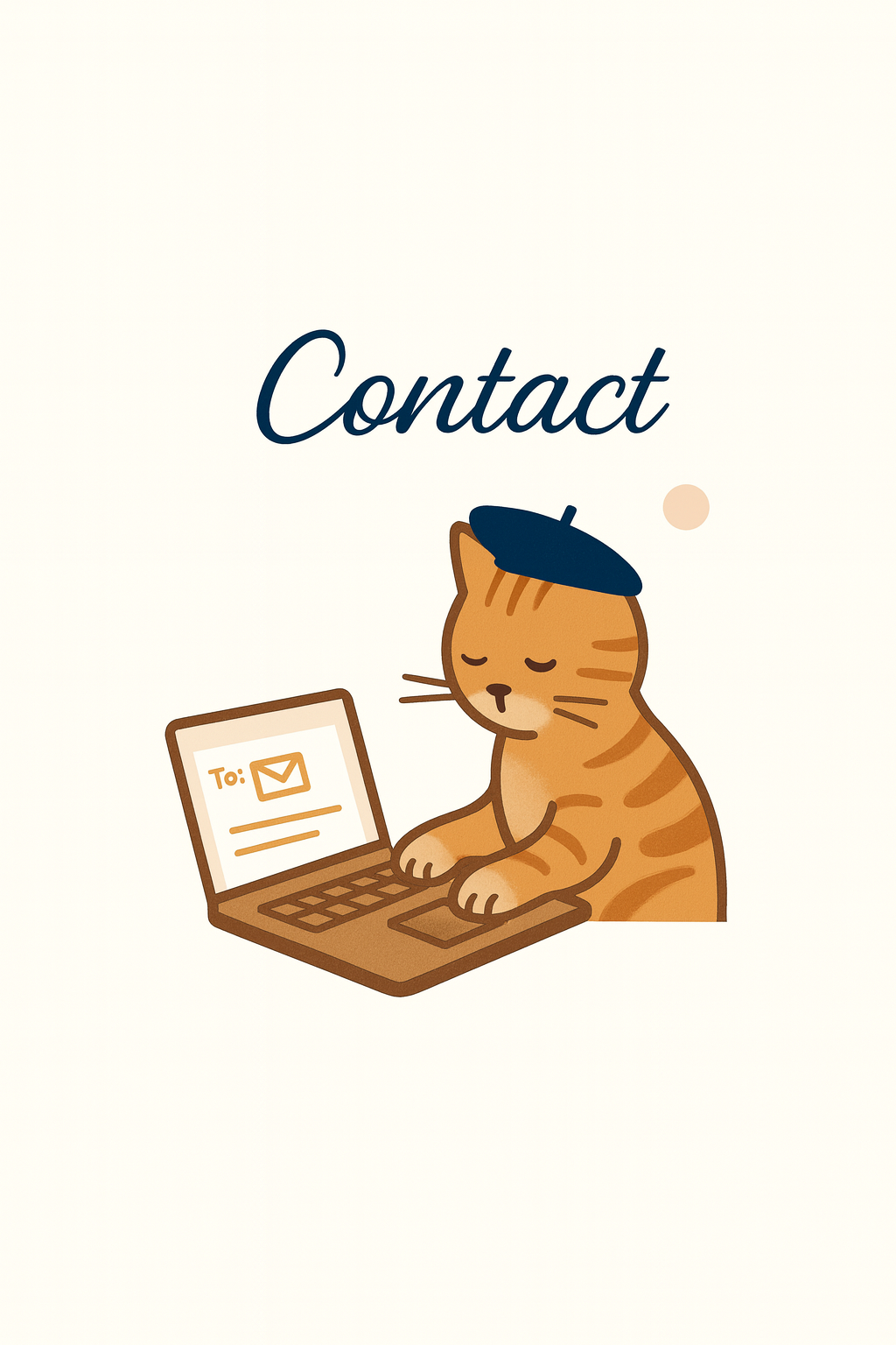 Un gatto con un berretto riceve un messaggio di contatto su un computer portatile.