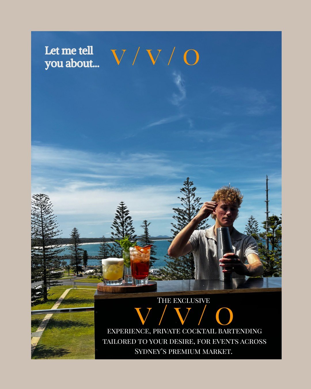 Introducing VVO
A Private mixology experience crafted for premium home events across Sydney. 
For effortless hosting and memorable events. 
Your event, elevated.
&mdash;
📩 Enquiries now open
✨ #VVOLUXURY