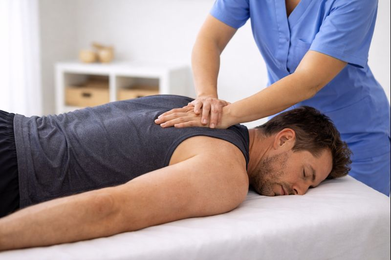 Manipulation osteopathique sur homme sportif