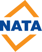 Logo of NATA with orange and blue design elements