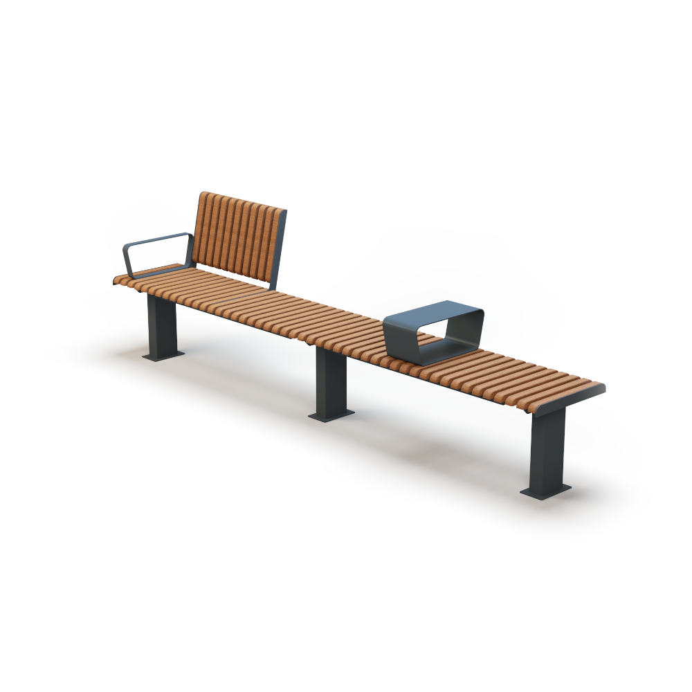 VIRA Dviejų Segmentų Suoliukas su Vienu Atlošu ir Porankiu (LVR400, LVR415, LVR430, LVR445)