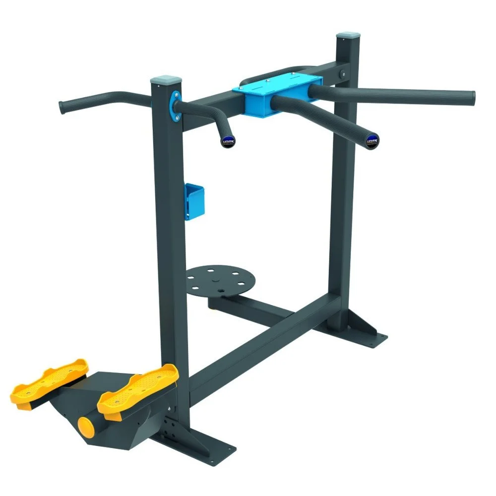 Outdoor multifunction step, dip, and twist machine with non-slip platforms and reinforced dip bars — professional outdoor strength equipment suitable for real estate projects and public fitness zones.