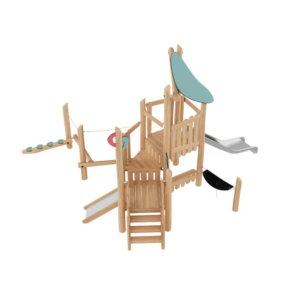 Robinio Set 3 playground structure for public spaces, ages 1–7, supports up to 15 users, includes climbing, balancing and sliding elements