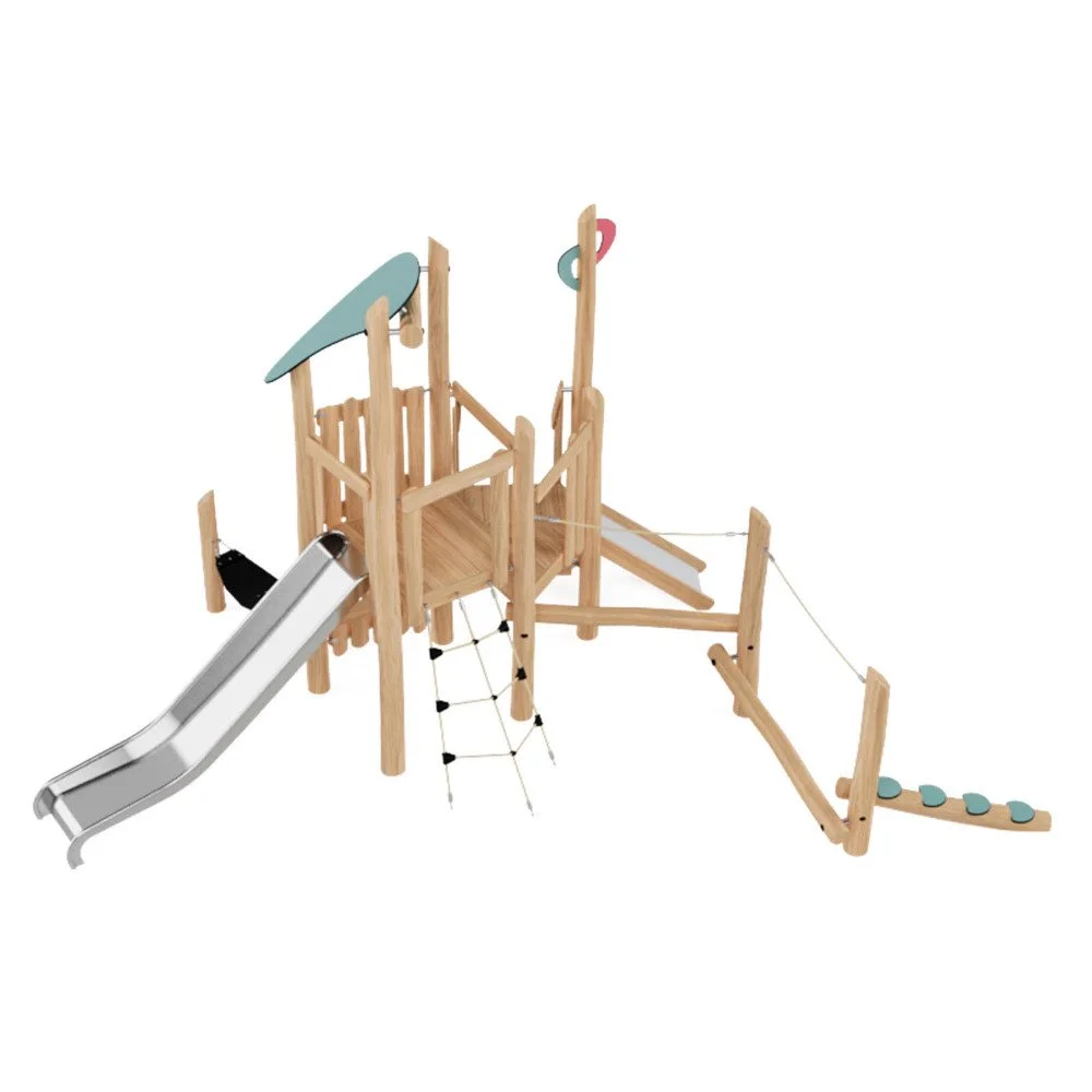 Robinio Set 3 playground structure for public spaces, ages 1–7, supports up to 15 users, includes climbing, balancing and sliding elements