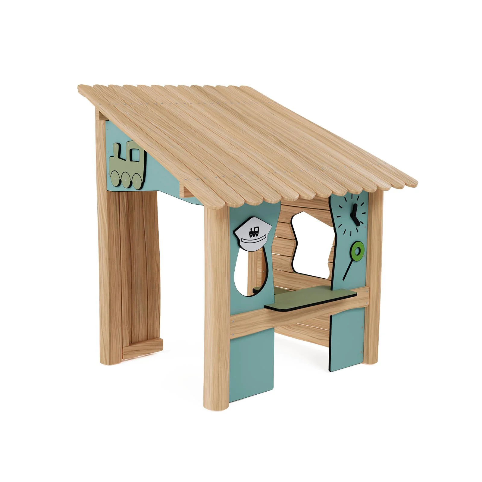 Robinio Train Station playground structure for public spaces, ages 1–6, supports role-play and social interaction, compact design