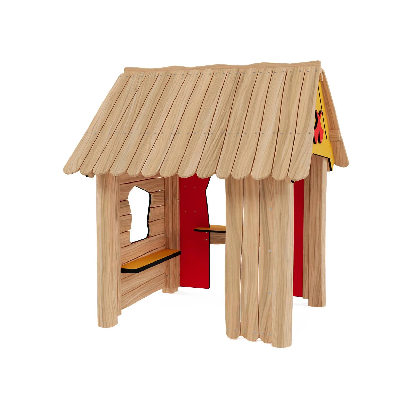obinio Fire Station playground structure for public spaces, ages 1–6, supports role-play and teamwork, compact wooden design
