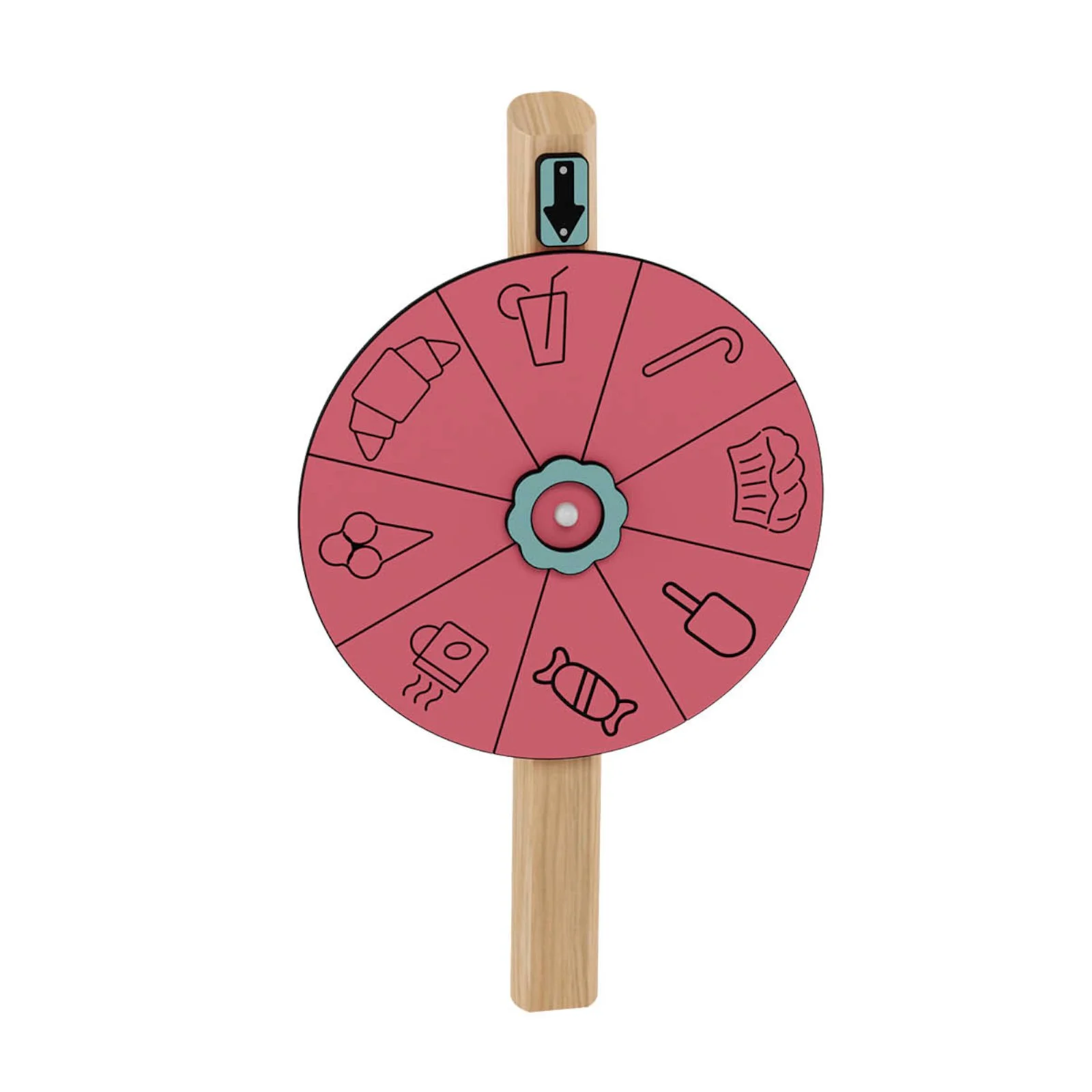 obinio Wheel of Fortune playground panel for public spaces, ages 1–14, supports group play, decision-making and fair play, compact design
