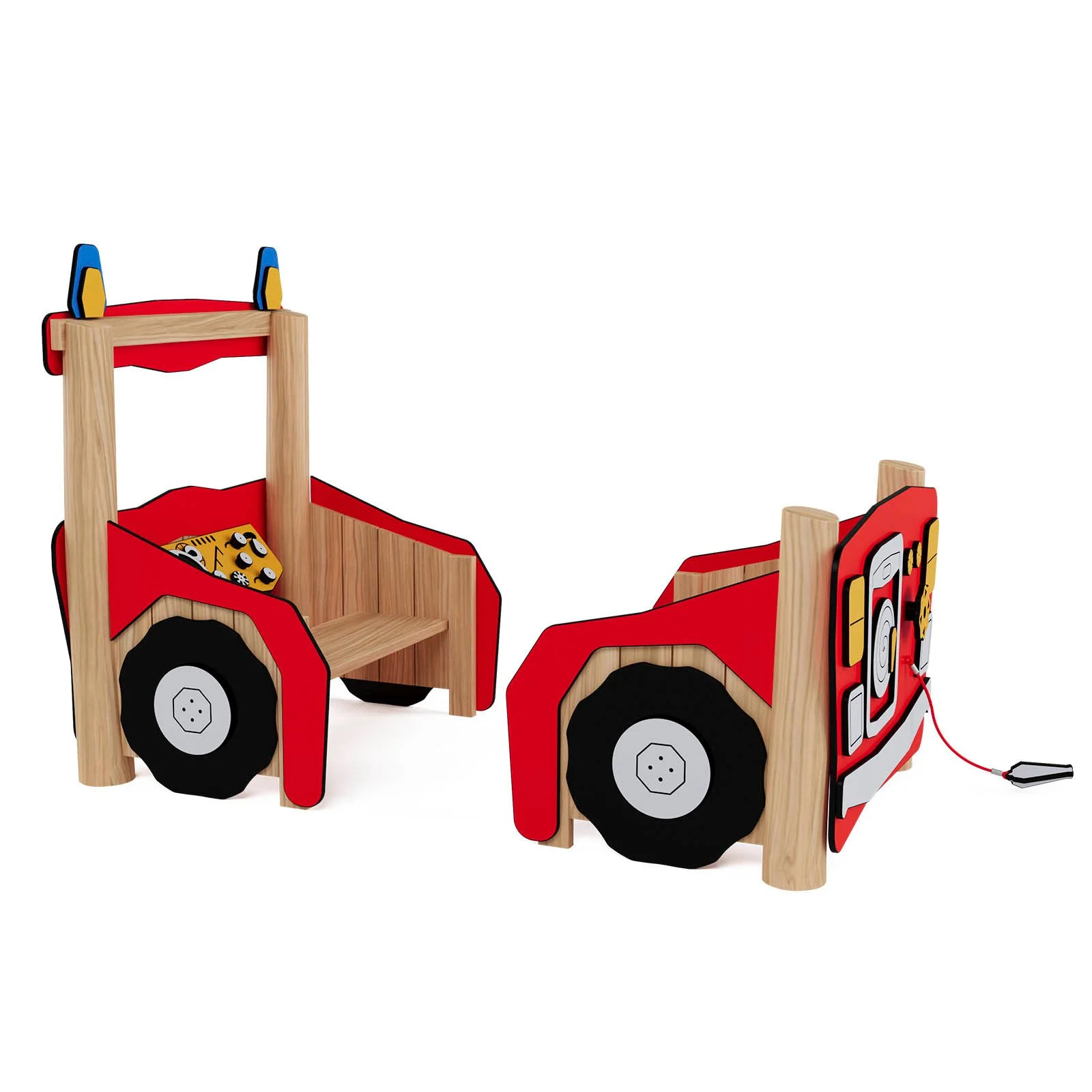 Robinio Fire Truck playground structure for public spaces, ages 1–6, supports group role-play and social interaction, robinia wood construction