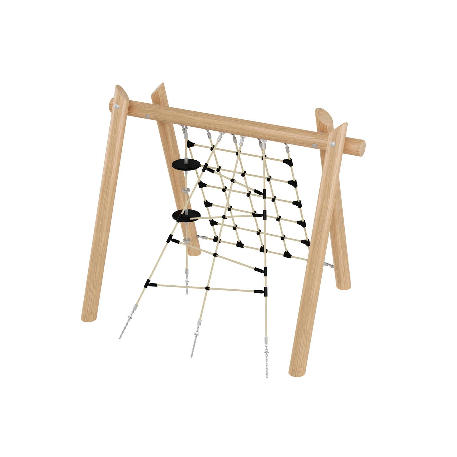 Robinio Net Climber playground structure for public spaces, ages 3–14, supports strength, coordination and climbing skills, robinia wood frame, EN 1176 compliant.
