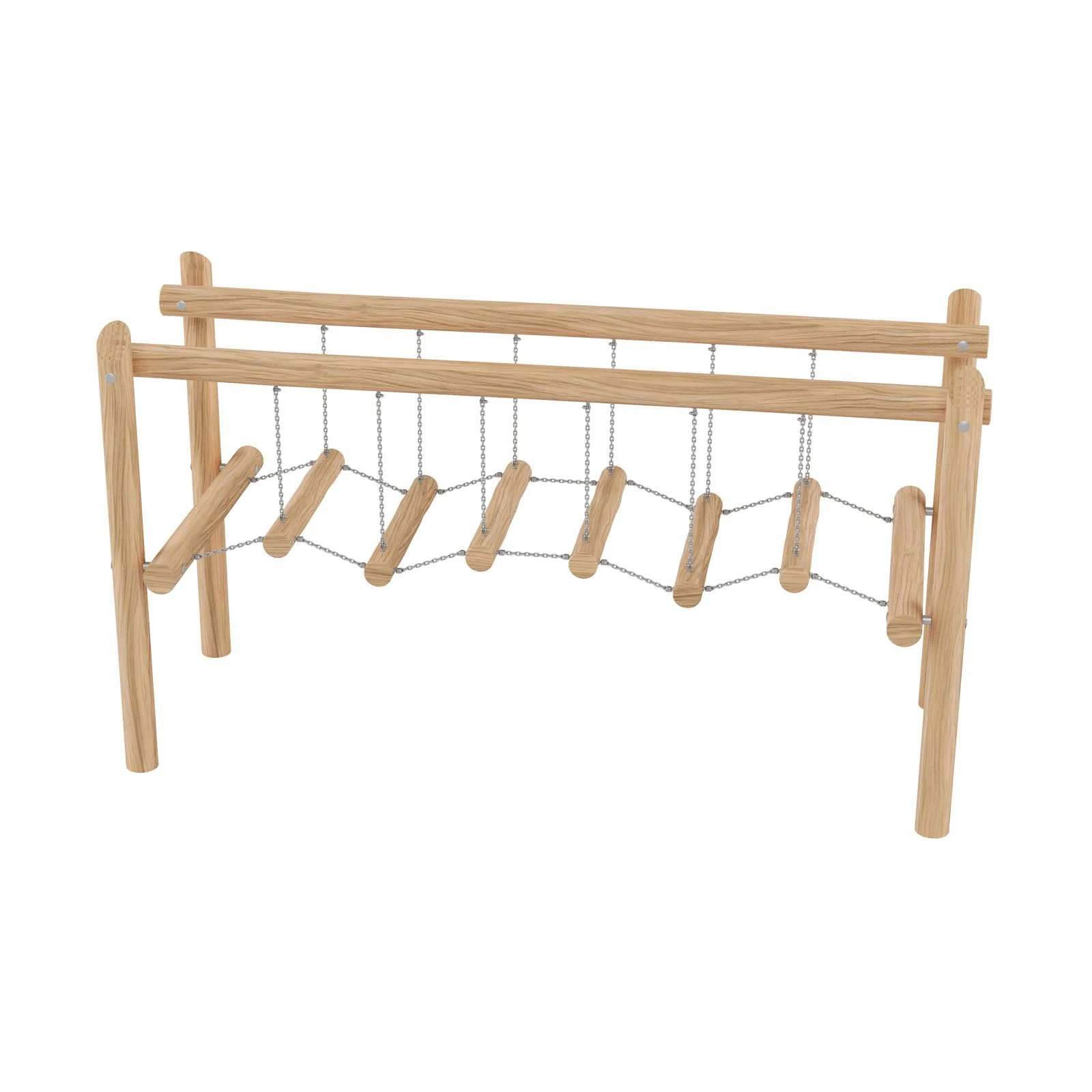 Robinio Moving Bridge playground element for public spaces, ages 3–14, supports balance, coordination and core strength through controlled movement, EN 1176 compliant.