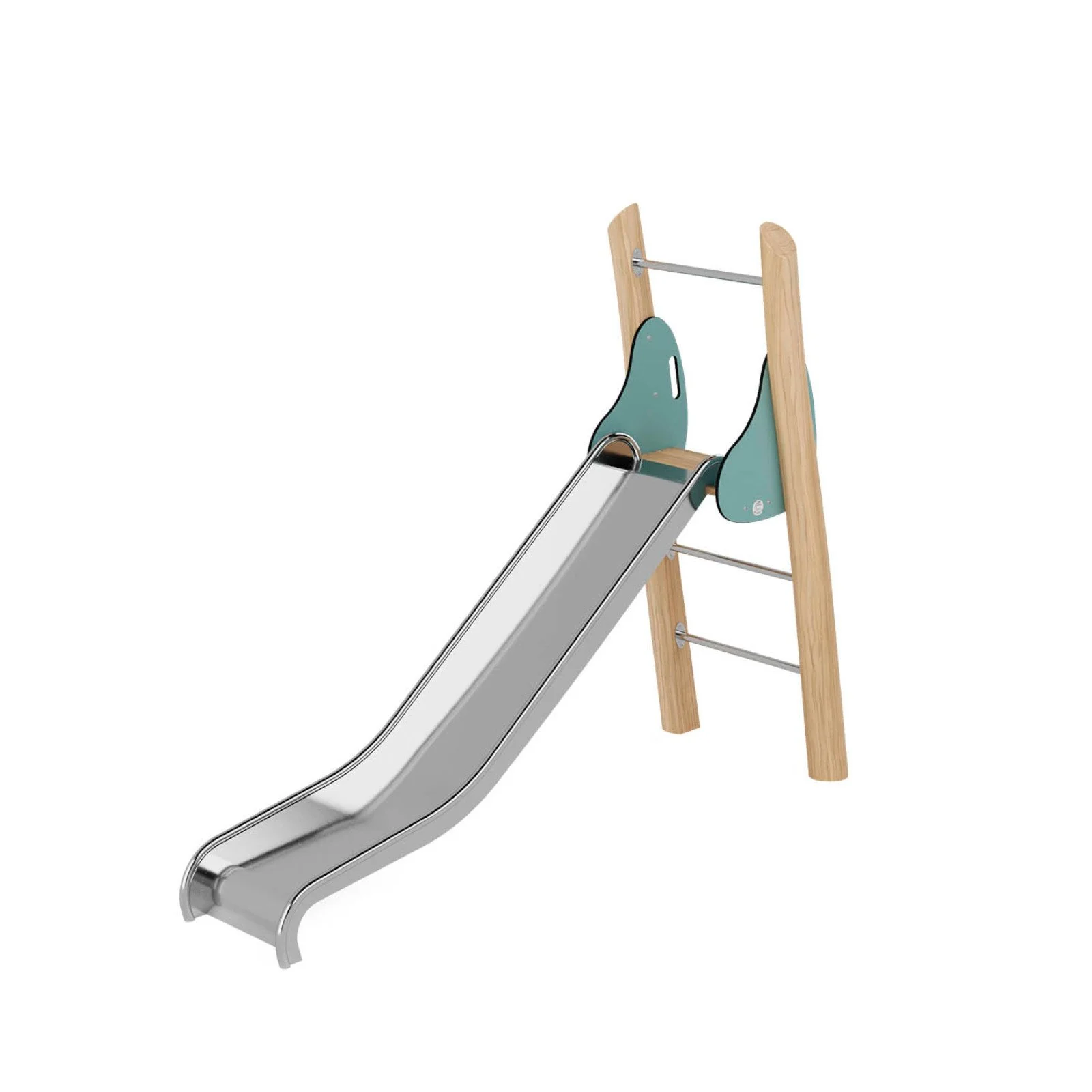 Robinio Freestanding Slide 120 playground structure for public spaces, ages 3–14, stainless steel slide, 1.2 m fall height, compact design, EN 1176 compliant.