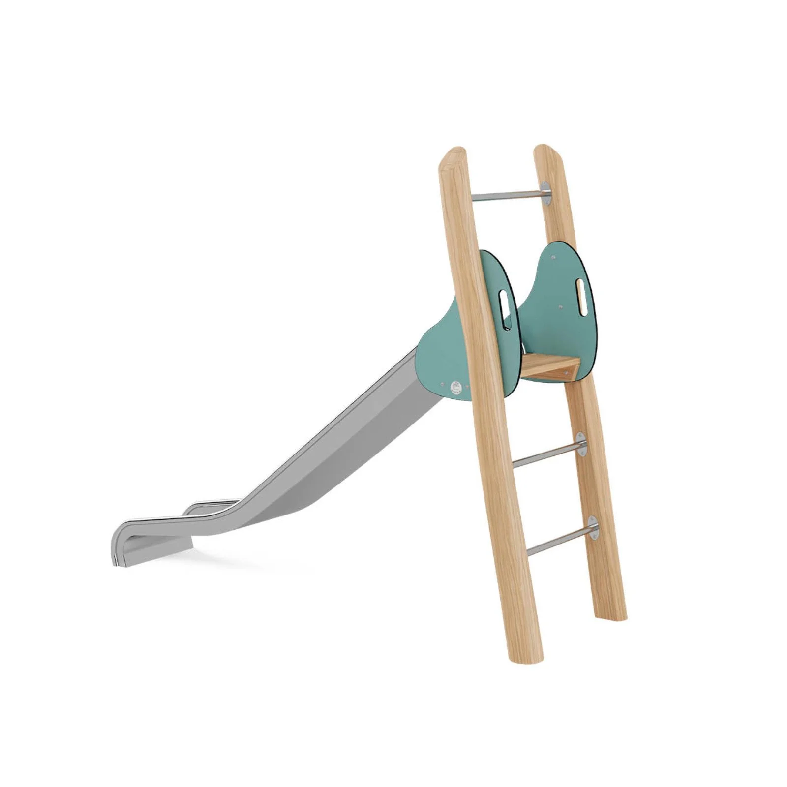 Robinio Freestanding Slide 120 playground structure for public spaces, ages 3–14, stainless steel slide, 1.2 m fall height, compact design, EN 1176 compliant.