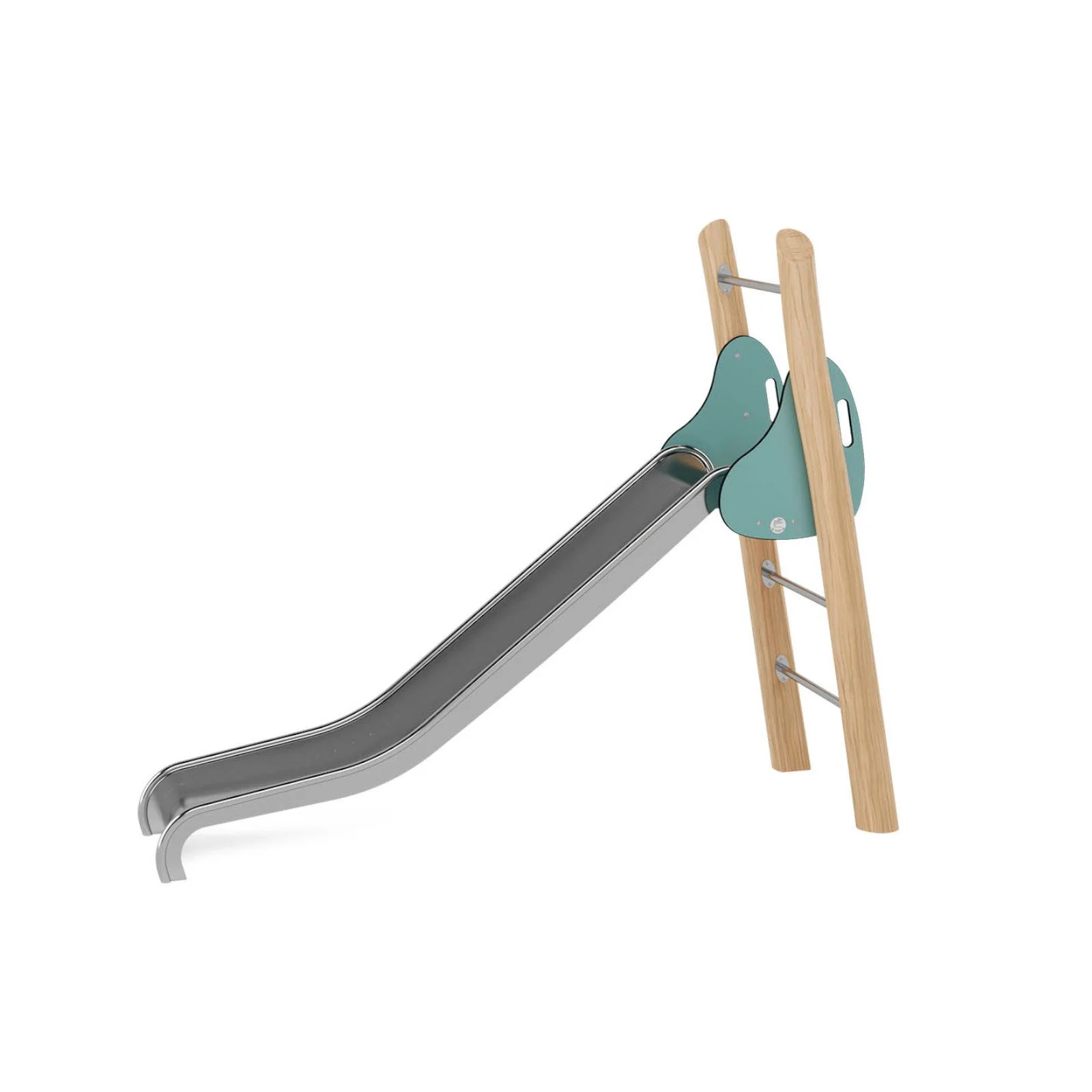 Robinio Freestanding Slide 120 playground structure for public spaces, ages 3–14, stainless steel slide, 1.2 m fall height, compact design, EN 1176 compliant.