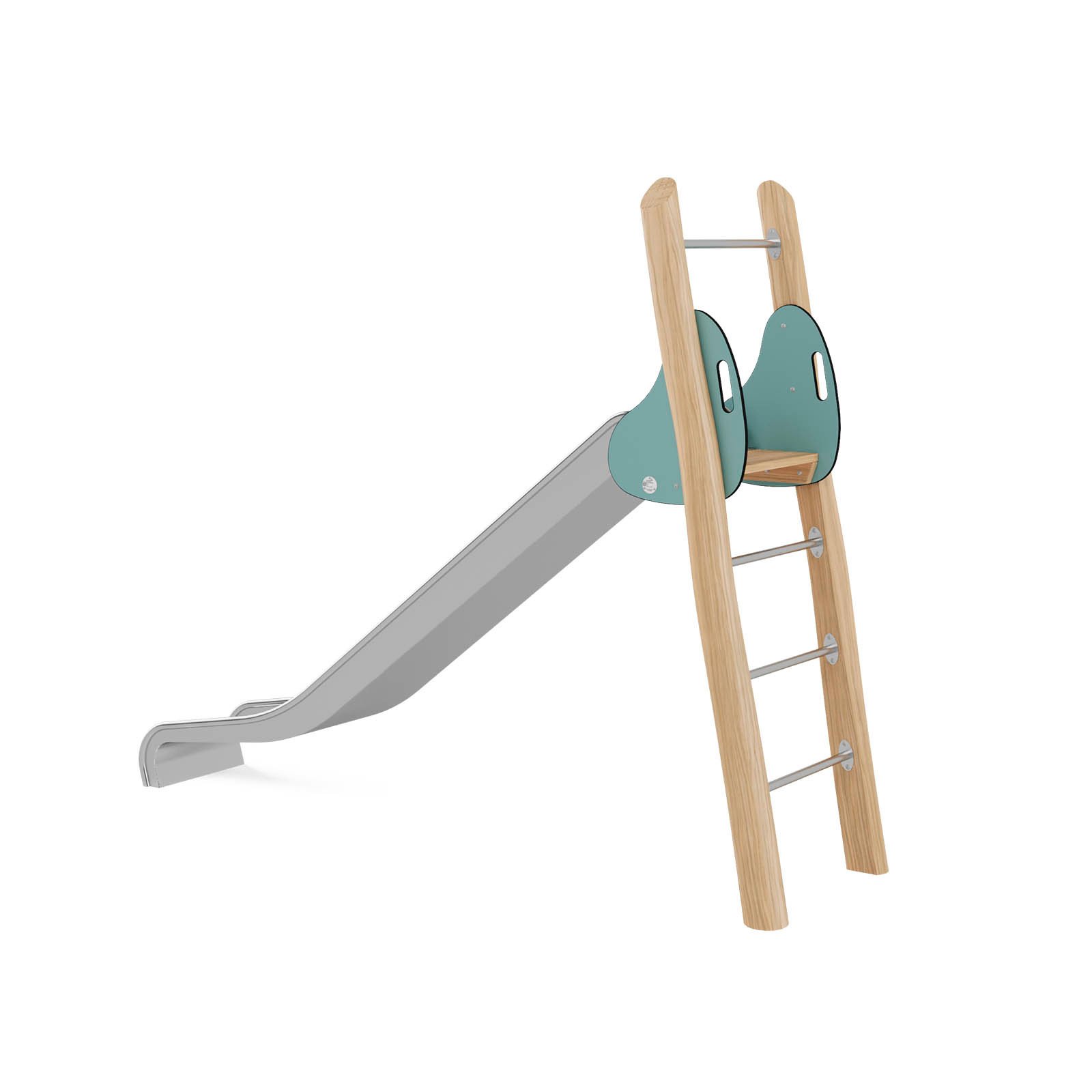 Robinio Freestanding Slide 150 playground structure for public spaces, ages 3–14, stainless steel slide, 1.5 m fall height, durable robinia wood, EN 1176 compliant.