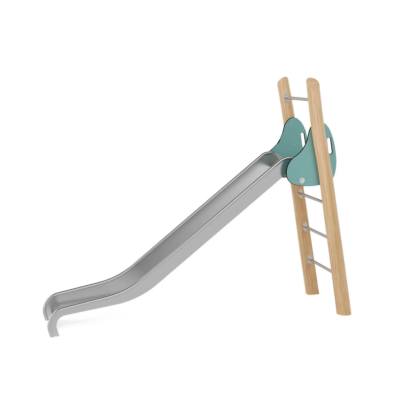 Robinio Freestanding Slide 150 playground structure for public spaces, ages 3–14, stainless steel slide, 1.5 m fall height, durable robinia wood, EN 1176 compliant.