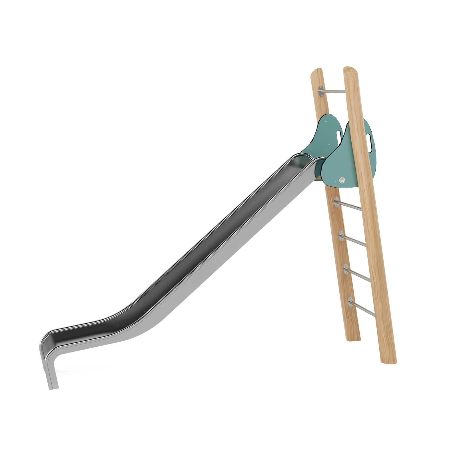 Robinio Freestanding Slide 180 playground structure for public spaces, ages 3–14, stainless steel slide, 1.8 m fall height, durable robinia wood, EN 1176 compliant.