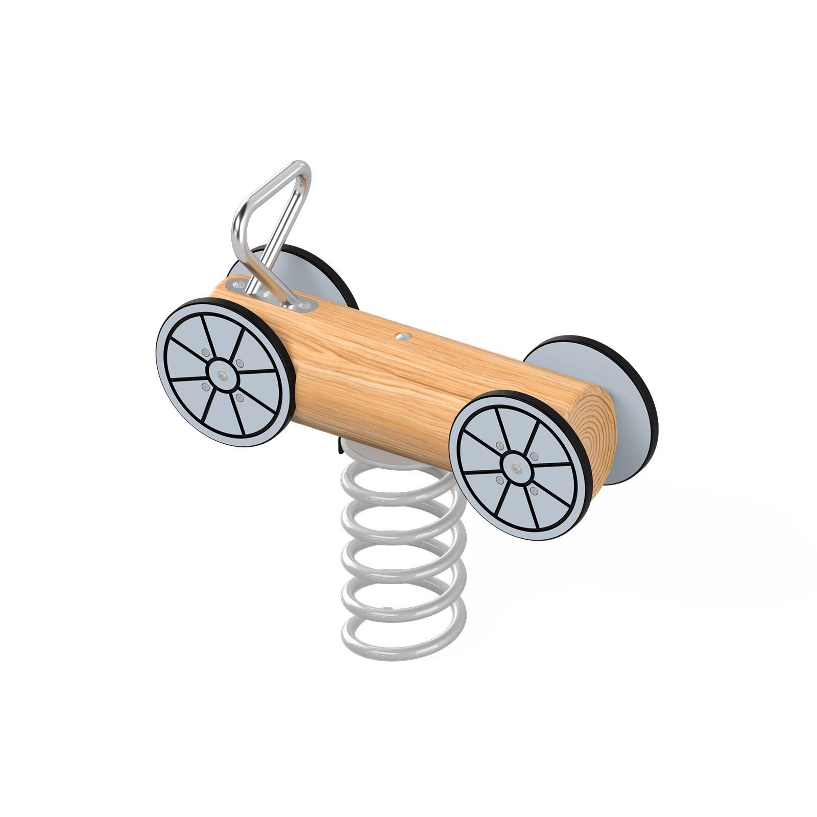 Robinio Auto spring rocker with concrete base for children aged 1–12, designed for public playgrounds, supporting balance and coordination, EN 1176 compliant.