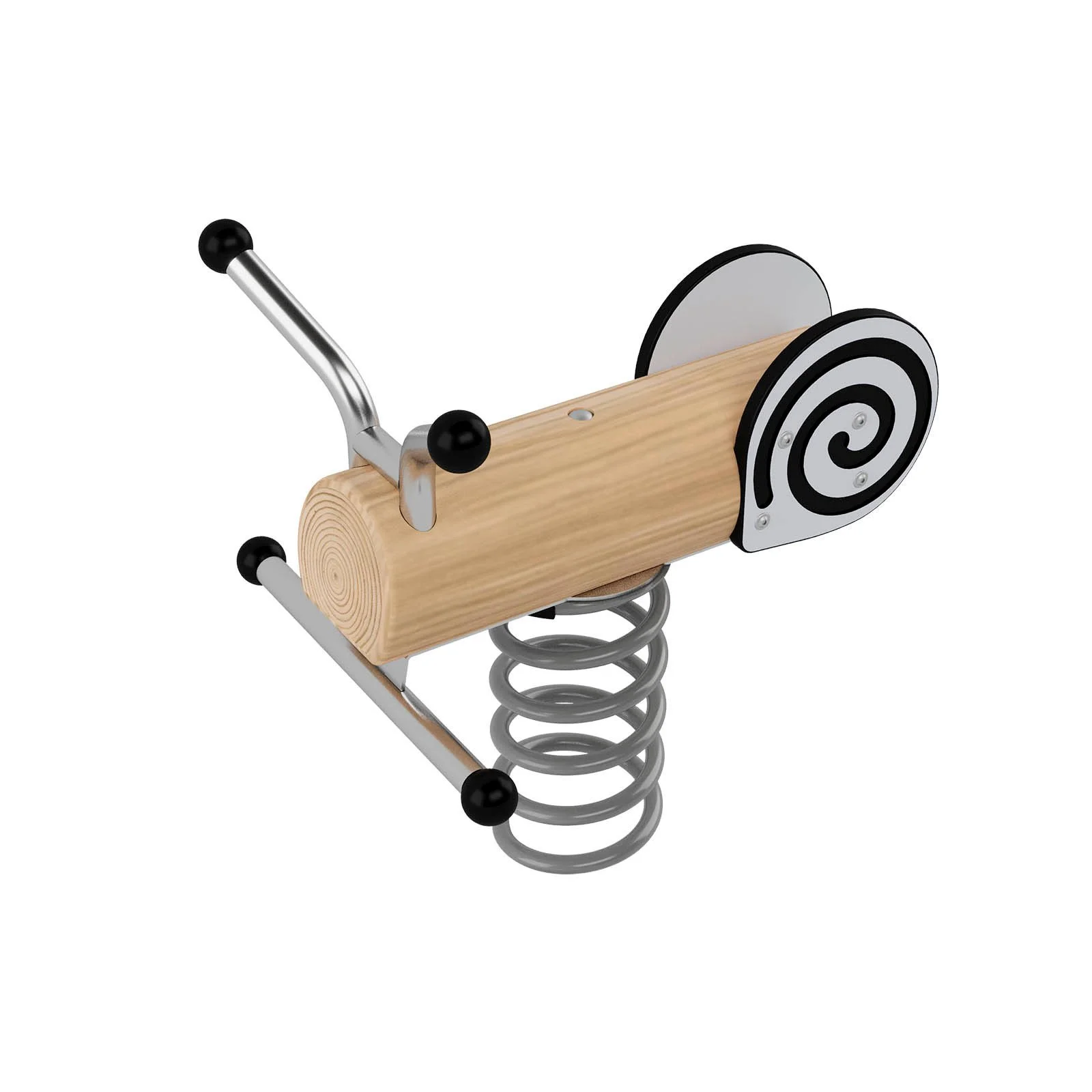 Robinio Snail spring rocker with concrete base for children aged 1–12, designed for public playgrounds, supporting balance development and compliant with EN 1176.