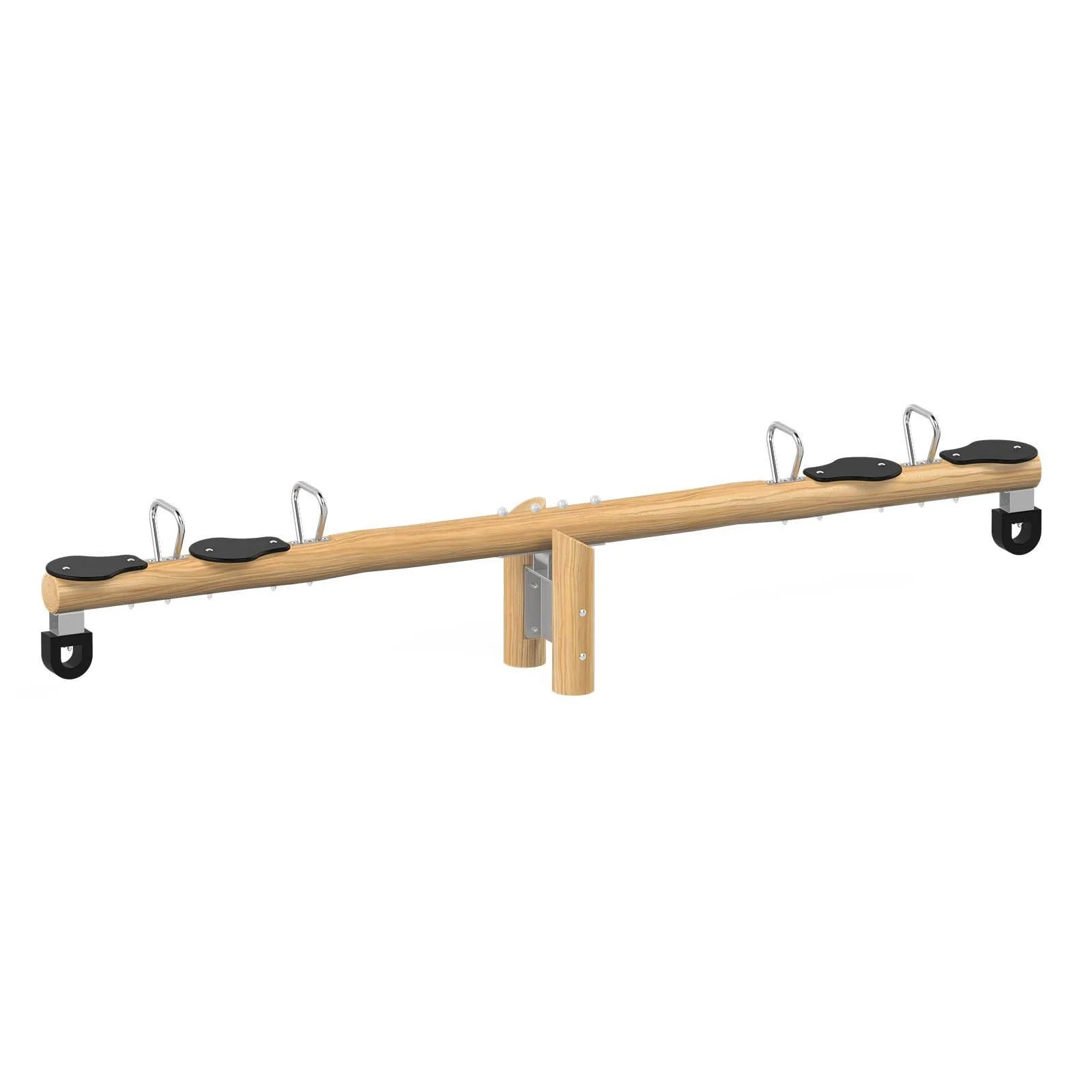 Durable double seesaw made of black locust wood for public playgrounds, supporting balance, coordination, and safe shared play in outdoor areas.