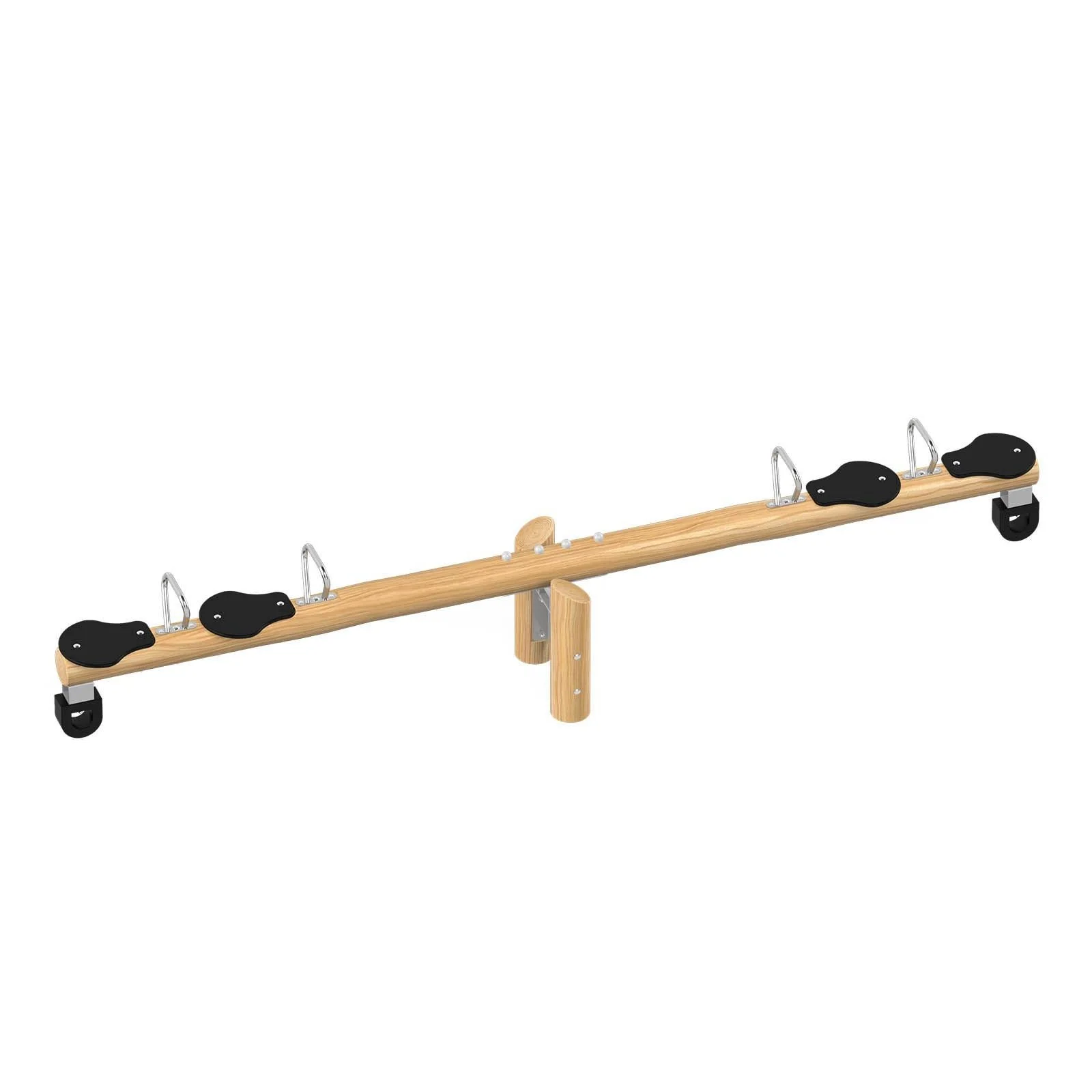 Durable double seesaw made of black locust wood for public playgrounds, supporting balance, coordination, and safe shared play in outdoor areas.