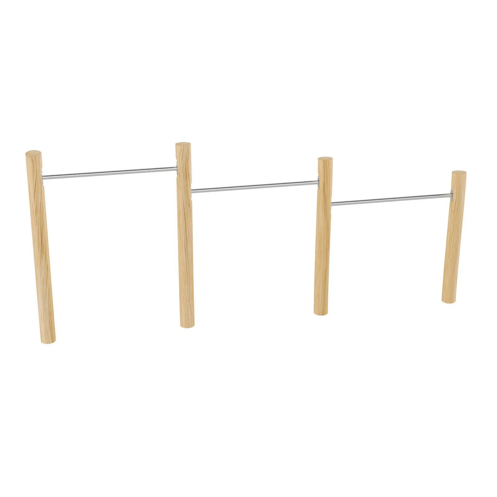 Robinio triple gymnastic bars made of robinia wood for children aged 3–14, designed for public playgrounds and parks, supporting strength, coordination, and active play.