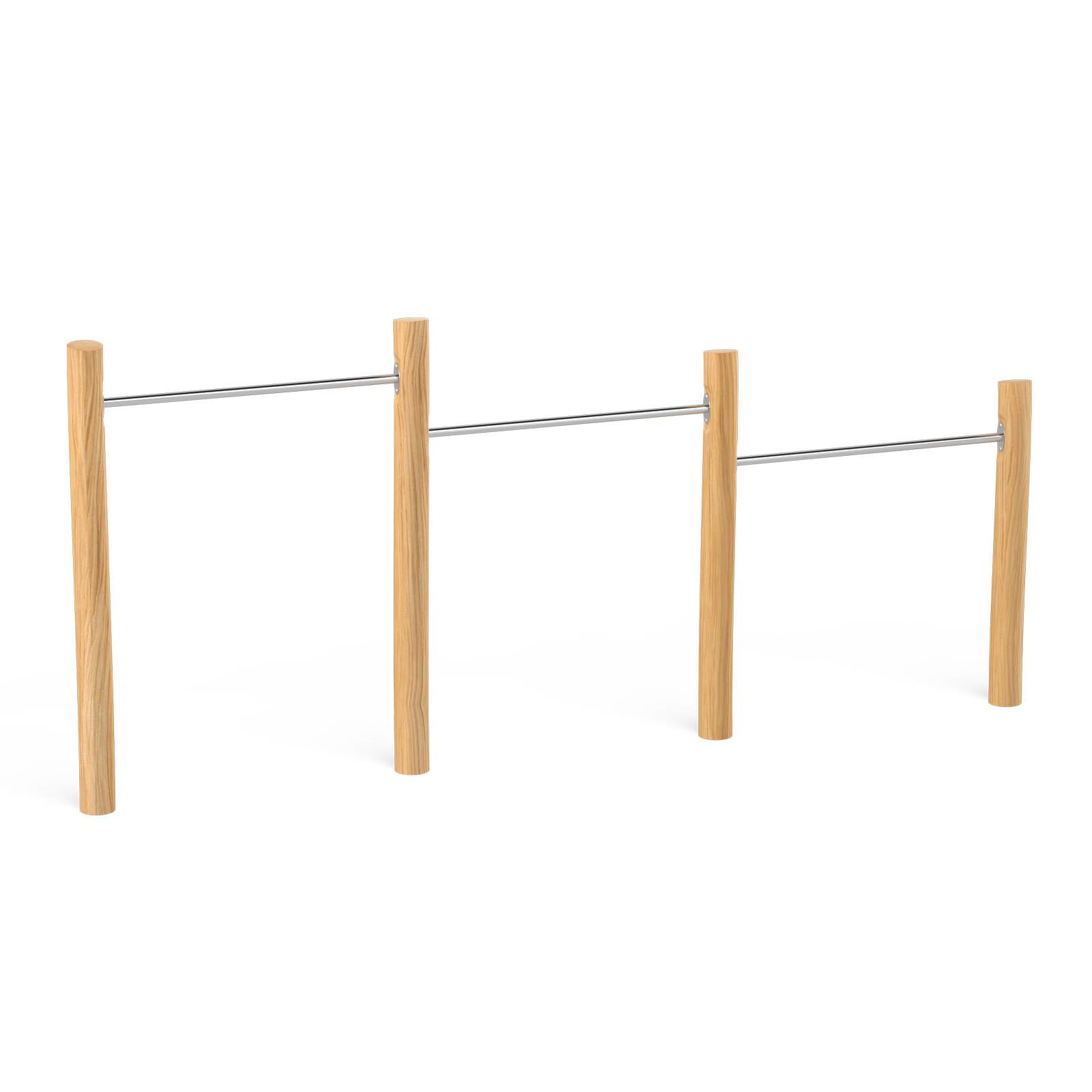 Robinio triple gymnastic bars made of robinia wood for children aged 3–14, designed for public playgrounds and parks, supporting strength, coordination, and active play.