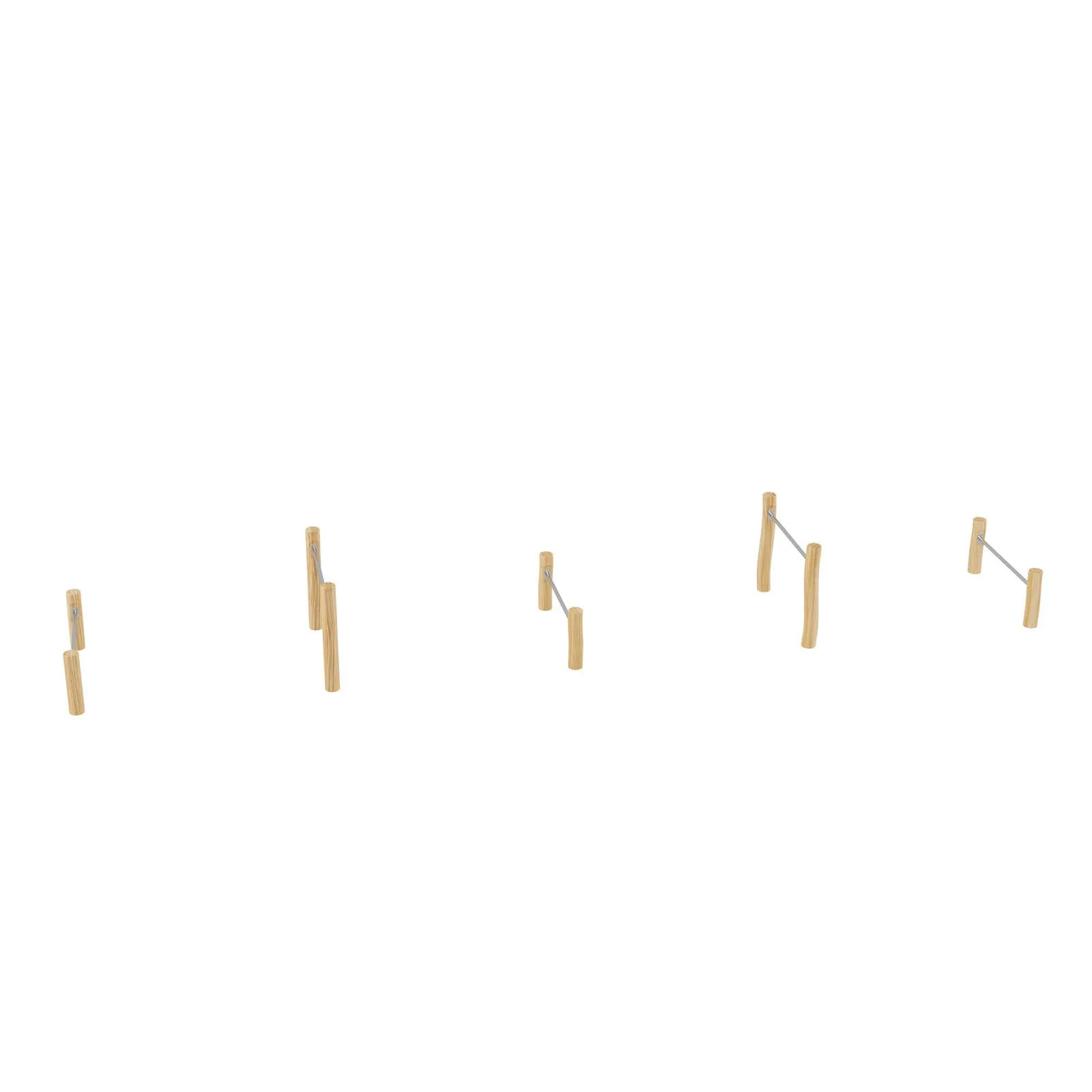 Robinio jumping bars made of robinia wood for children aged 3–14, designed for public playgrounds and fitness trails, supporting balance, coordination, and active play.