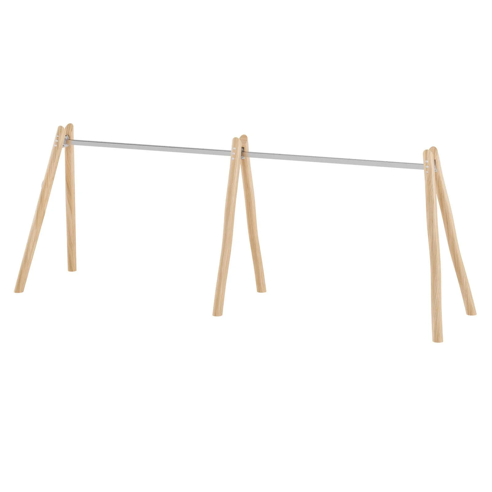 Wooden quadruple swing frame made of robinia acacia wood and stainless steel, designed for children aged 3–14 for public playground use.