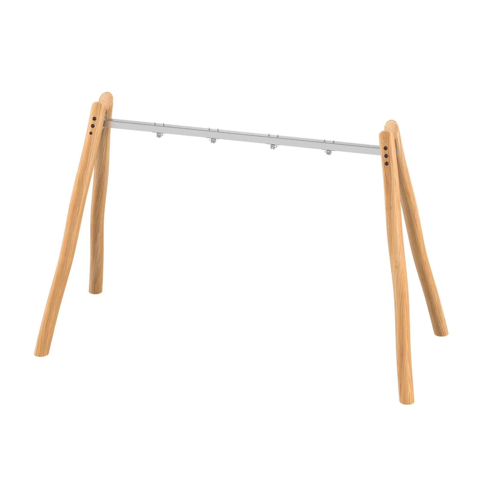 Wooden double playground swing frame made of robinia acacia wood and stainless steel, designed for children aged 3–14 in public outdoor playgrounds.