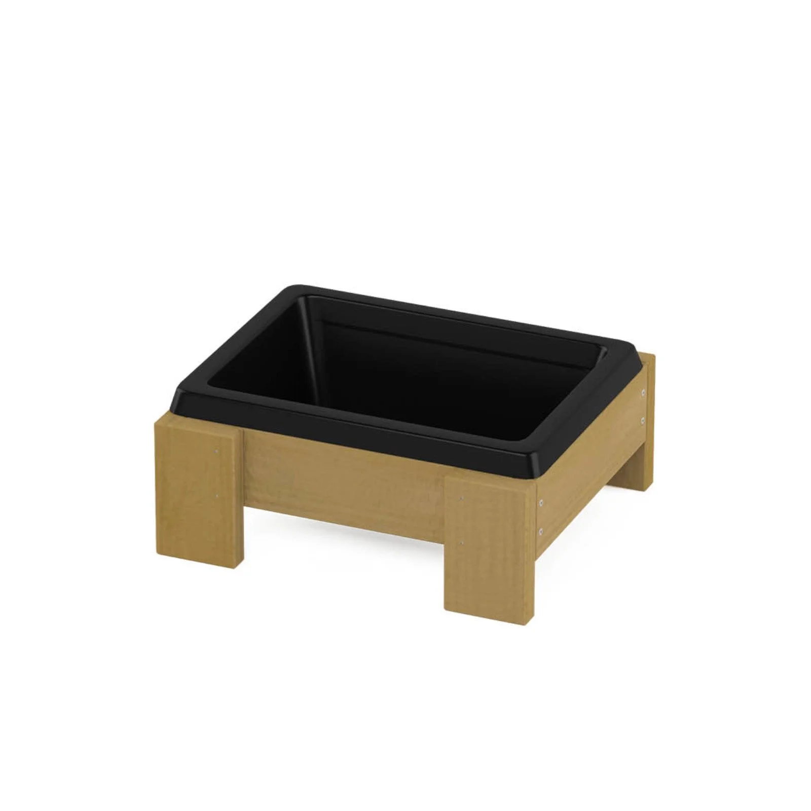 Natural wooden sensory planter with polymer container, made of impregnated pine wood, designed for children aged 1–7 for gardening and sensory play.