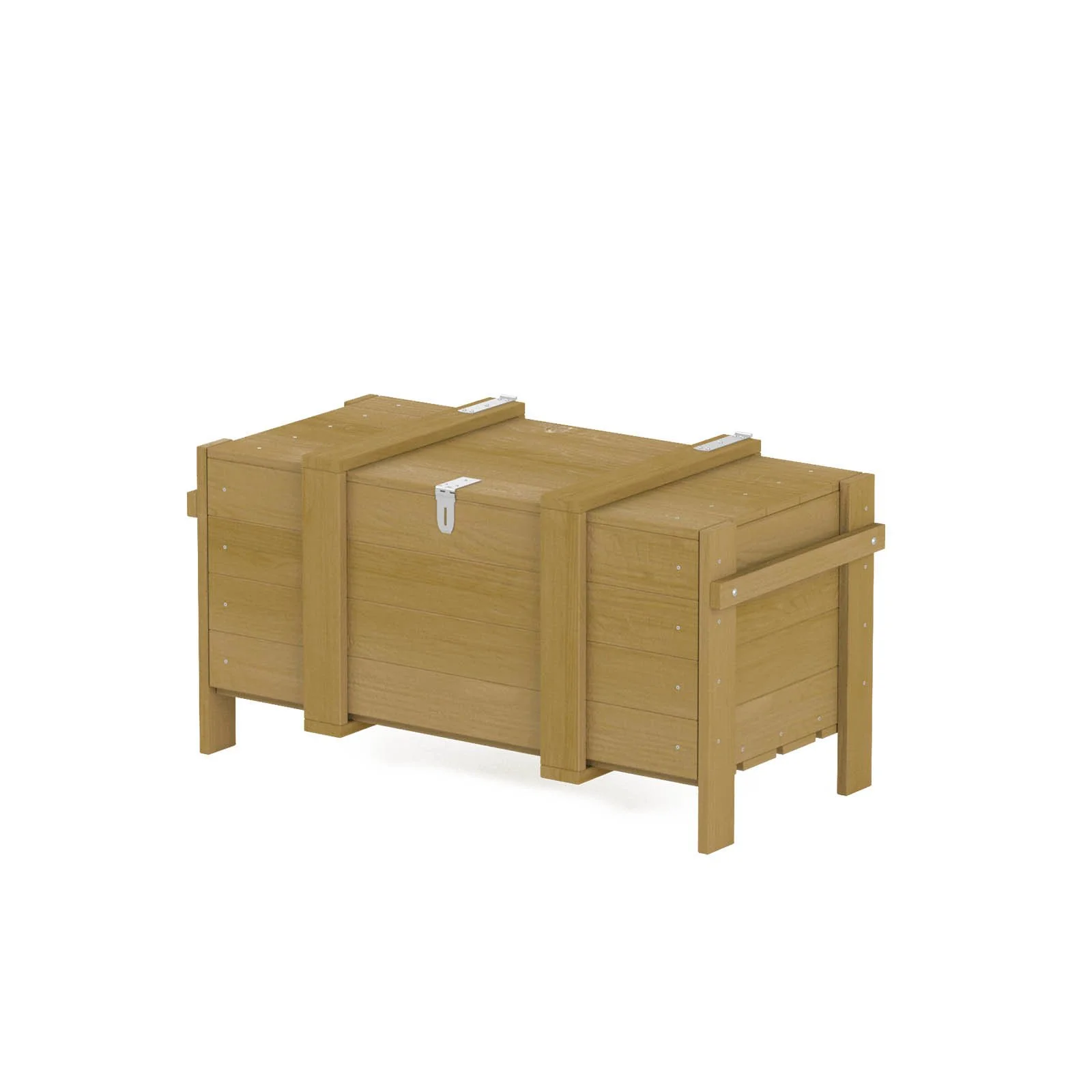 Natural wooden sensory garden storage box made of impregnated pine wood, designed for children aged 1–7 to support organized outdoor sensory play.