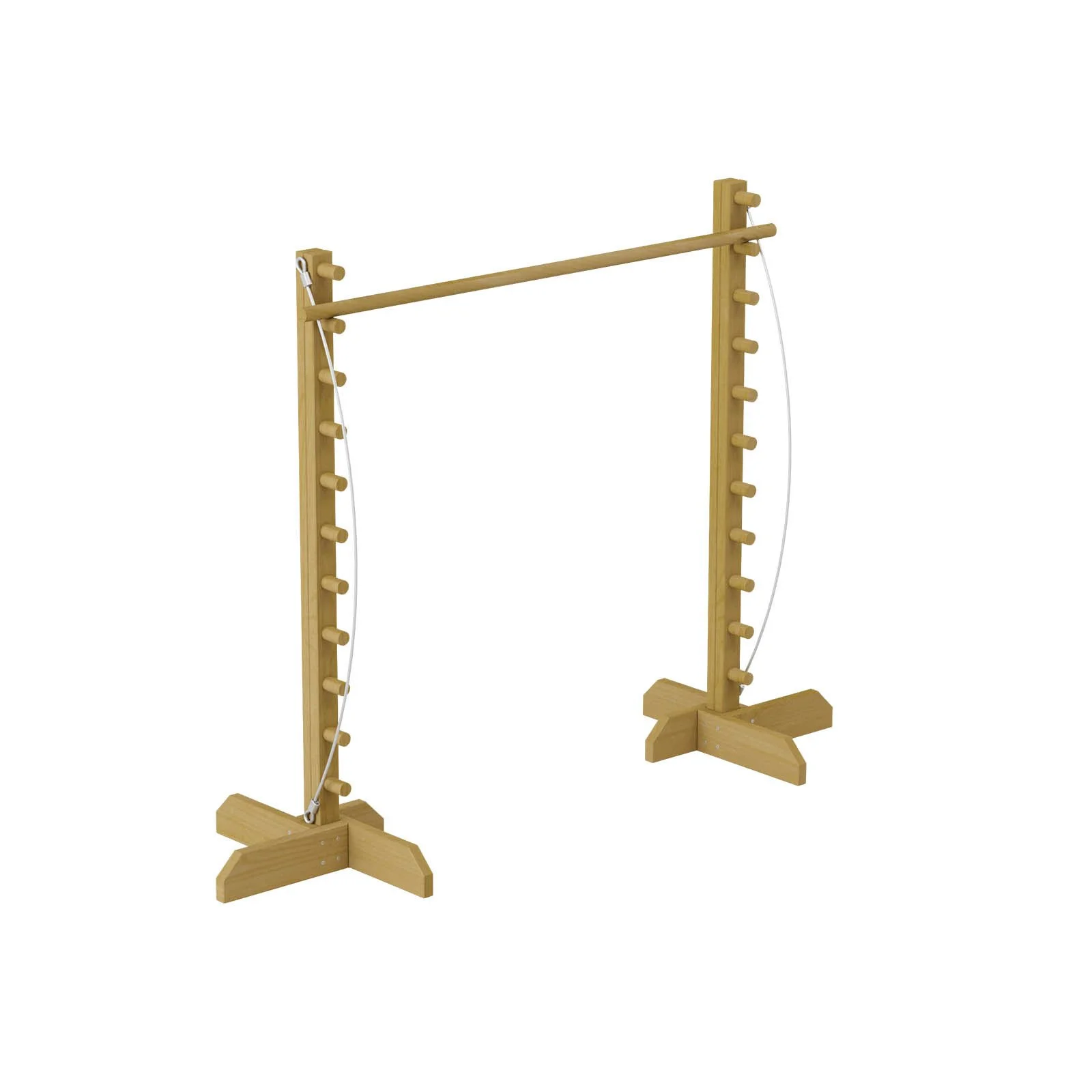 Natural wood agility bar made of impregnated pine wood, designed for children aged 1–14 to develop balance, flexibility, and body awareness outdoors.