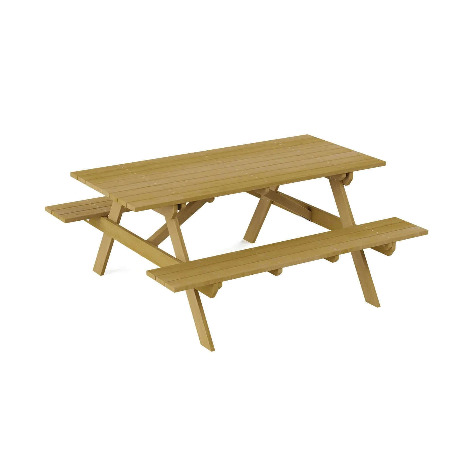 Natural wooden table bench made of impregnated pine wood, designed for children aged 1–7 for outdoor group activities and social play.