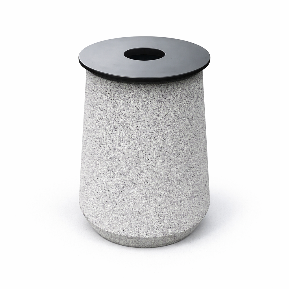 Betoninė šiukšlinė apvali su plokščiu dangčiu 55L (85)
