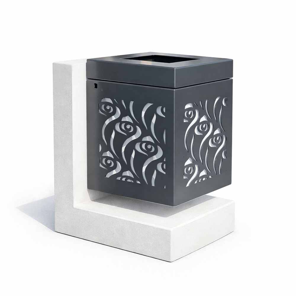 Betoninė miesto šiukšliadėžė su metaline apdaila (802)