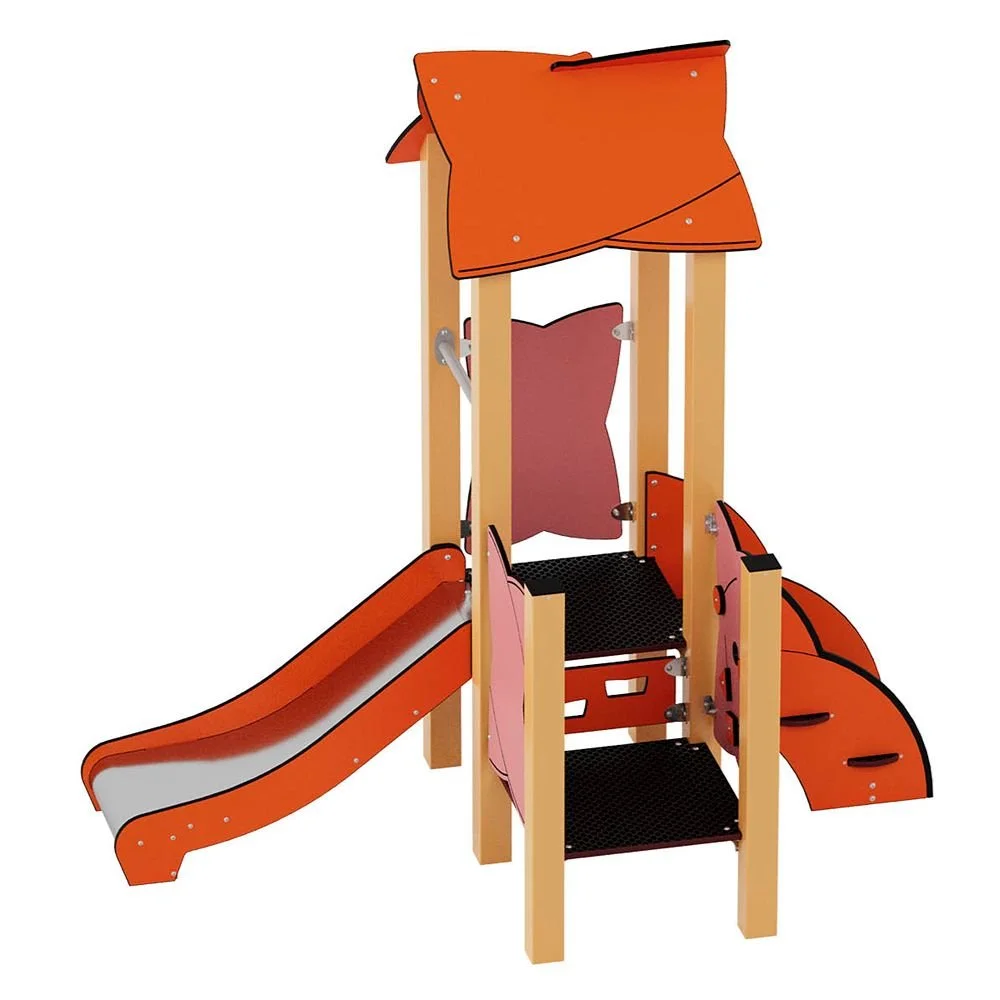 Urbi Žaidimų Namelis 2 su Čiuožykla ir Metaliniais Stulpais (60002MP-A)