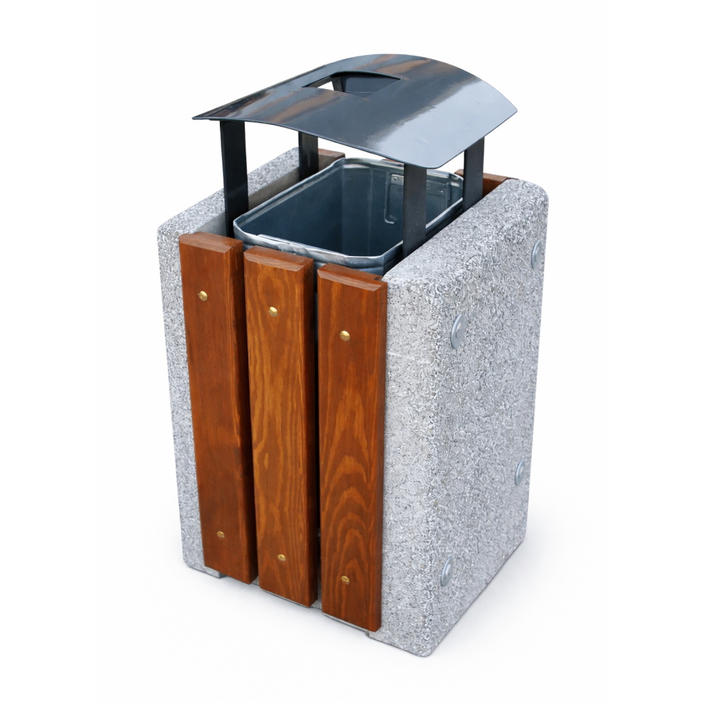 Betoninė šiukšlinė su mediena 50L (118)