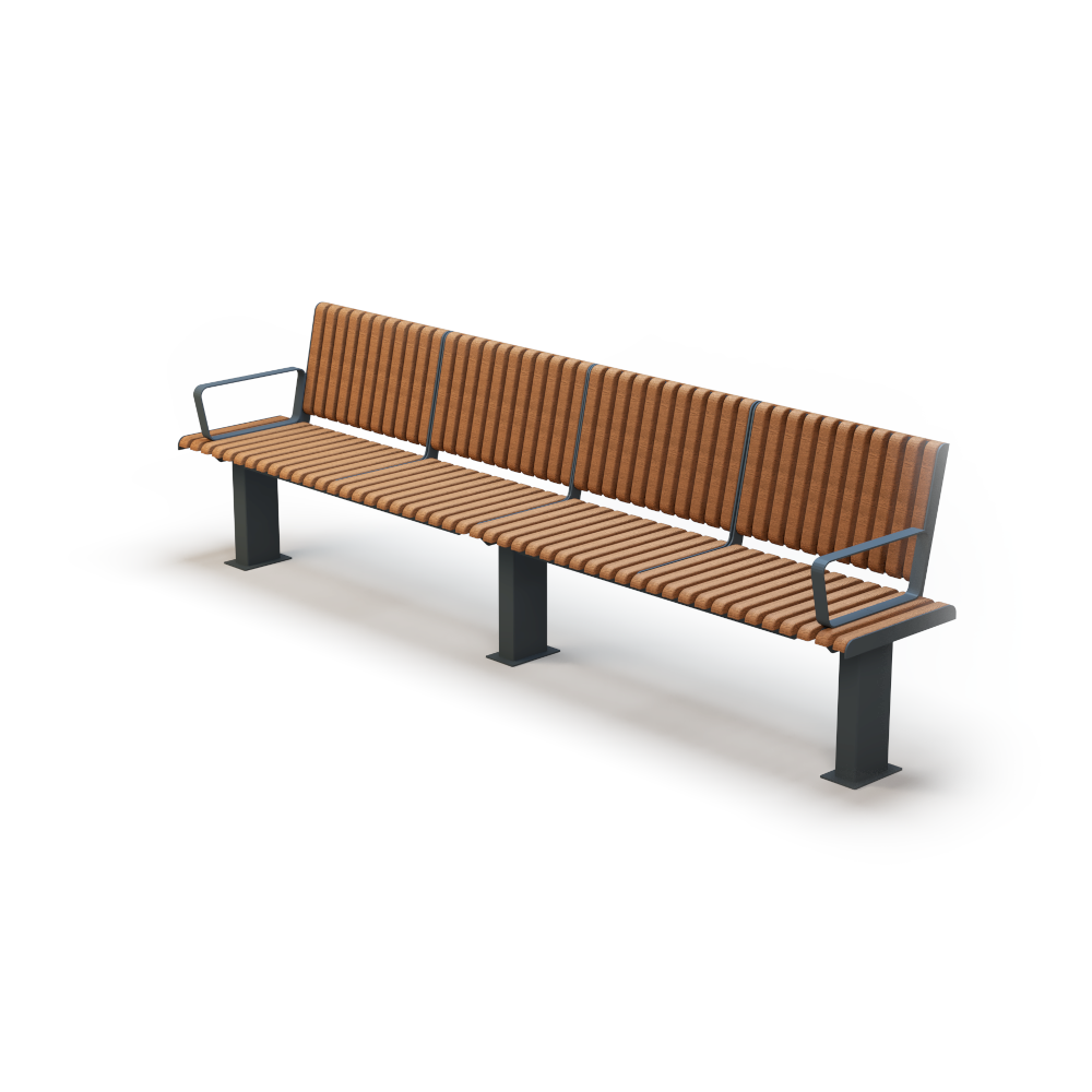 VIRA Dviejų Segmentų Suoliukas su Ištisiniu Atlošu ir Dviem Porankiais (LVR300, LVR315, LVR330, LVR345)