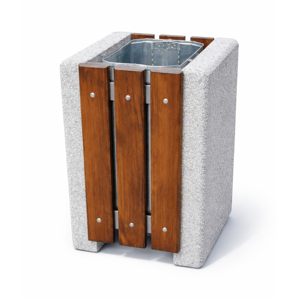 Betoninė šiukšlinė su mediena 50L (117)