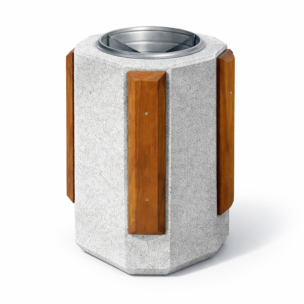 Betoninė šiukšlinė su mediena aštuonkampė 45L (139)