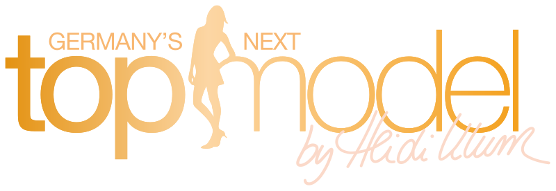 Logo for 'Germany's Next Top Model by Heidi Klum' featuring a silhouette of a woman with a hand on her hip, set against a black background.